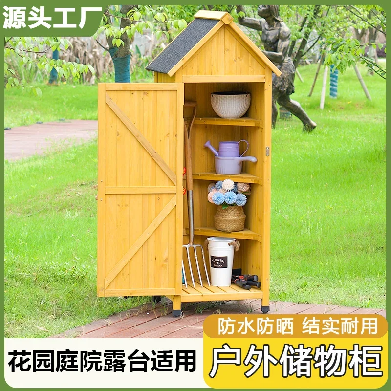 Outdoor tool roomcourtyard storage cabinet anti-corrosion solid wood cabinet garden storage cabinetwaterproof and sunscreen