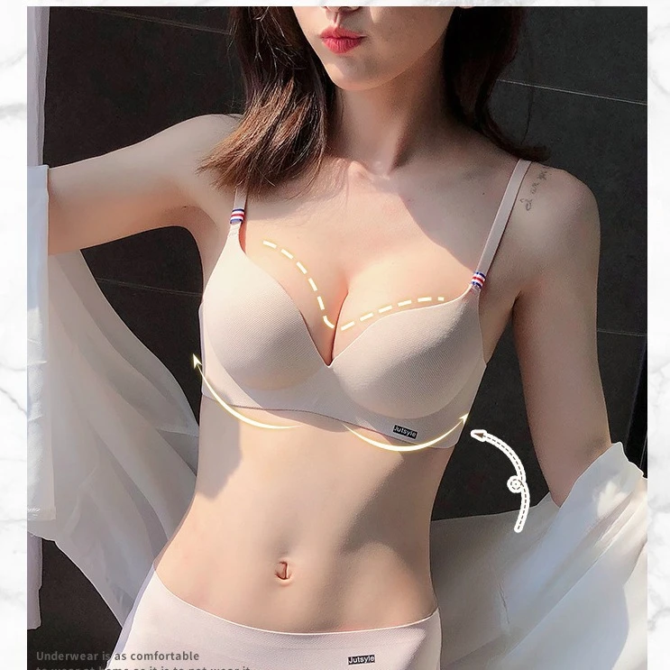 

Sexy Ice Silk Bra for Women Seamless Bralettle Gather Push Up Lingerie Wireless One Piece AB Cup Adjust Straps Candy Color Bras