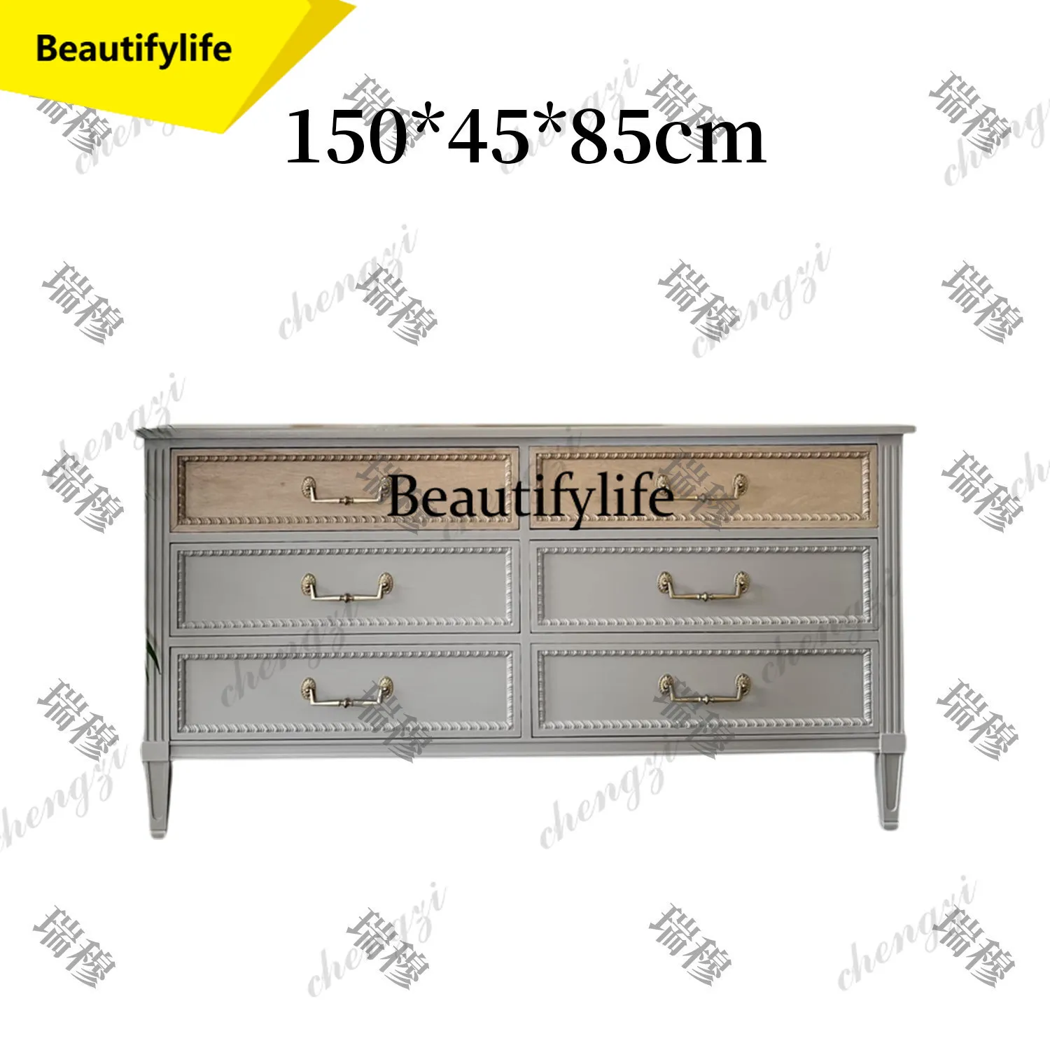 A17 French retro engraved color matching solid wood bucket cabinet American country storage cabinet living room bedroom