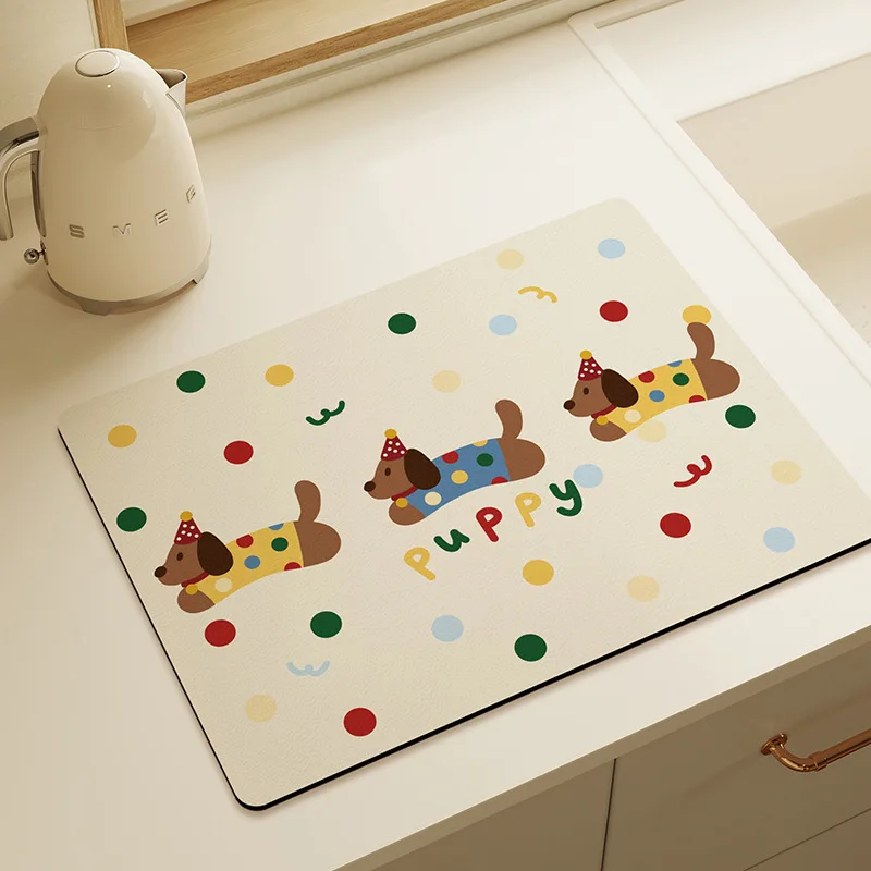 VIKAMA Cartoon Absorbent Drying Mat, Non-Slip Kitchen Counter Mat, Quick Dry Heat Resistant Placemat for Dining Room