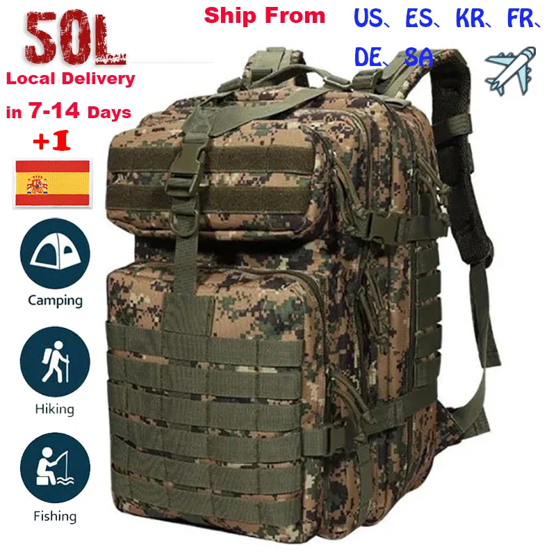 Backpack 50L Large Capacity Camping Man Rucksacks Tactical Hunting Nylon Bags For Sport Trekking Waterproof Pack