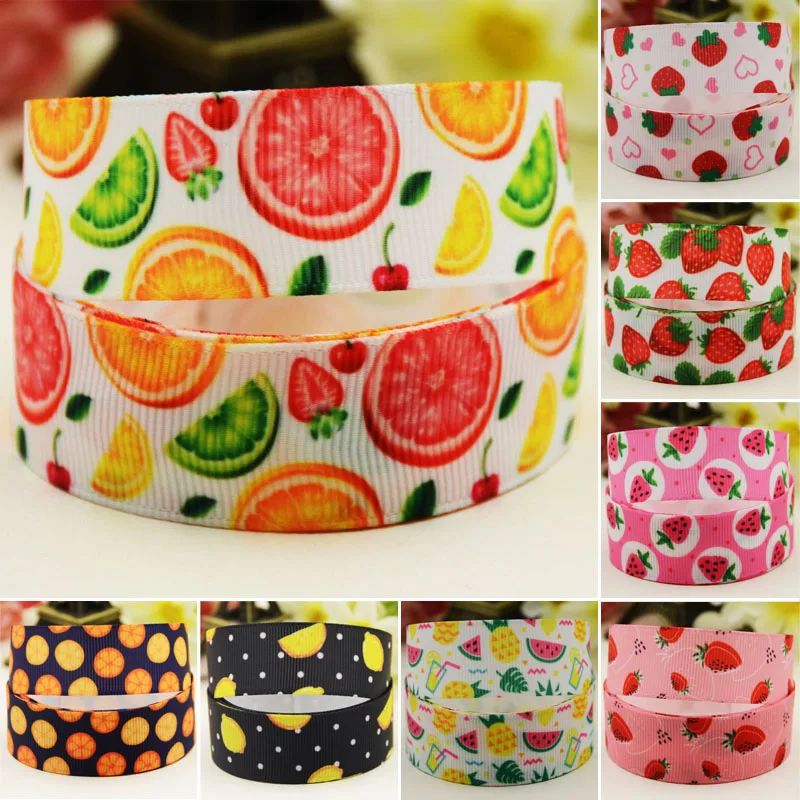 

22mm 25mm 38mm 75mm Fruits cartoon printed Grosgrain Ribbon party decoration 10 Yards satin ribbons