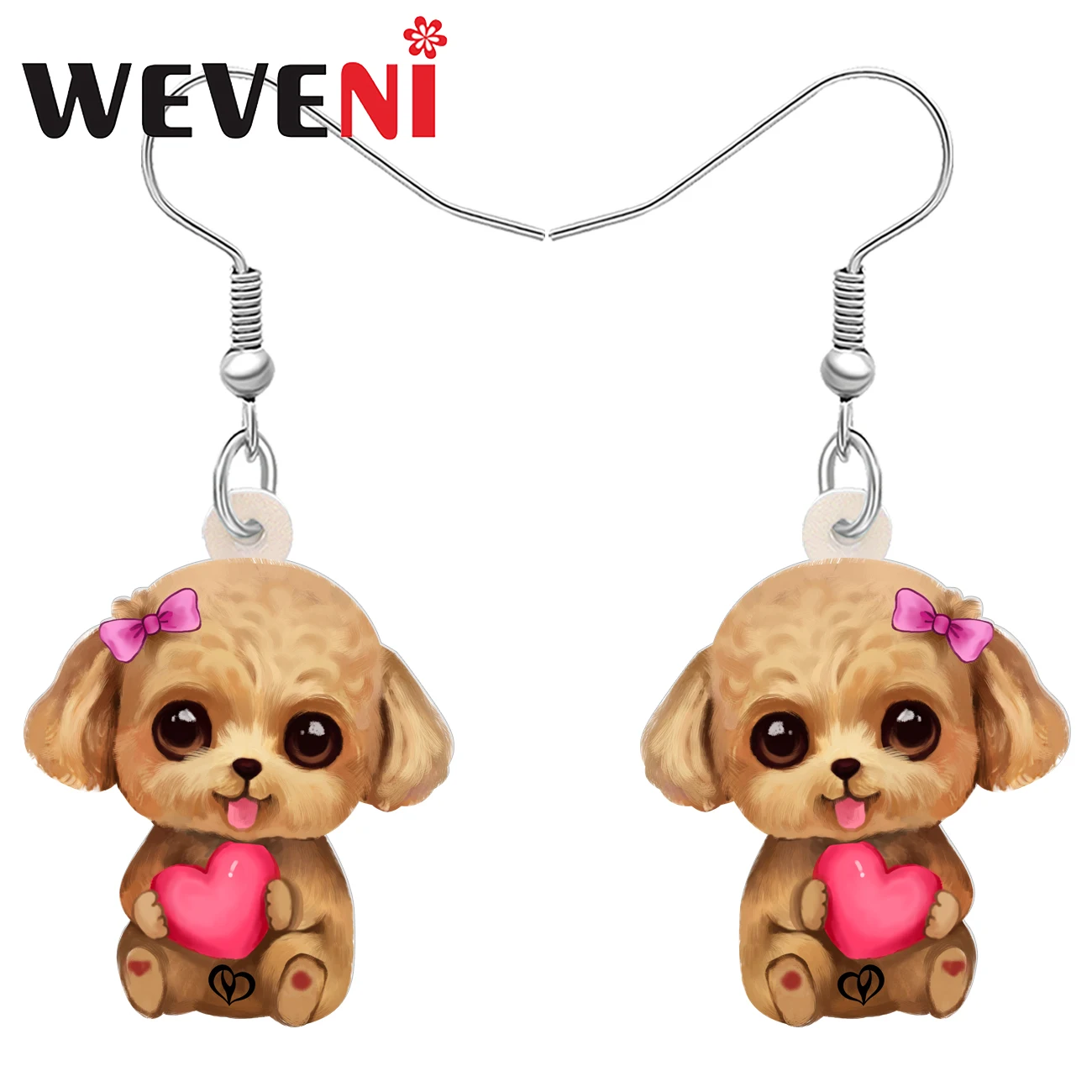 WEVENI Acrylic Dangle Cute Brown Teddy Dog Puppy Drop Valentine’s Day Earrings Jewelry For Women Girls Kids