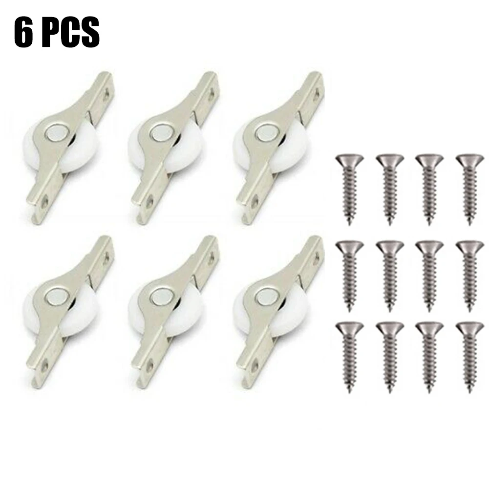 Roller Wheel Pulley For Kitchen For Door Accessories Metal Bracket Parts Practical 6Pcs Plastic+stainless Steel