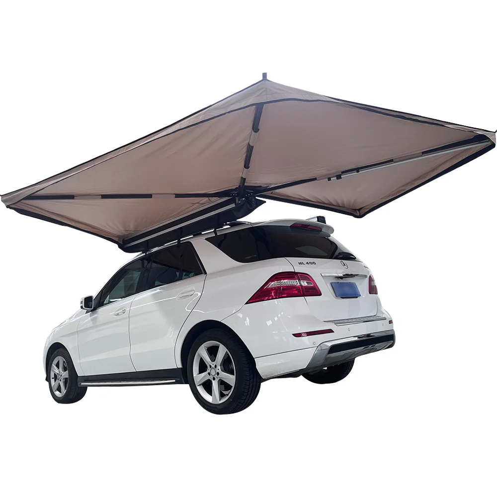 Outdoor Camping Retractable LED 270 Degrees Freestanding Car Side Awning Free Standing (4 Arms)270 Foxwing Awning