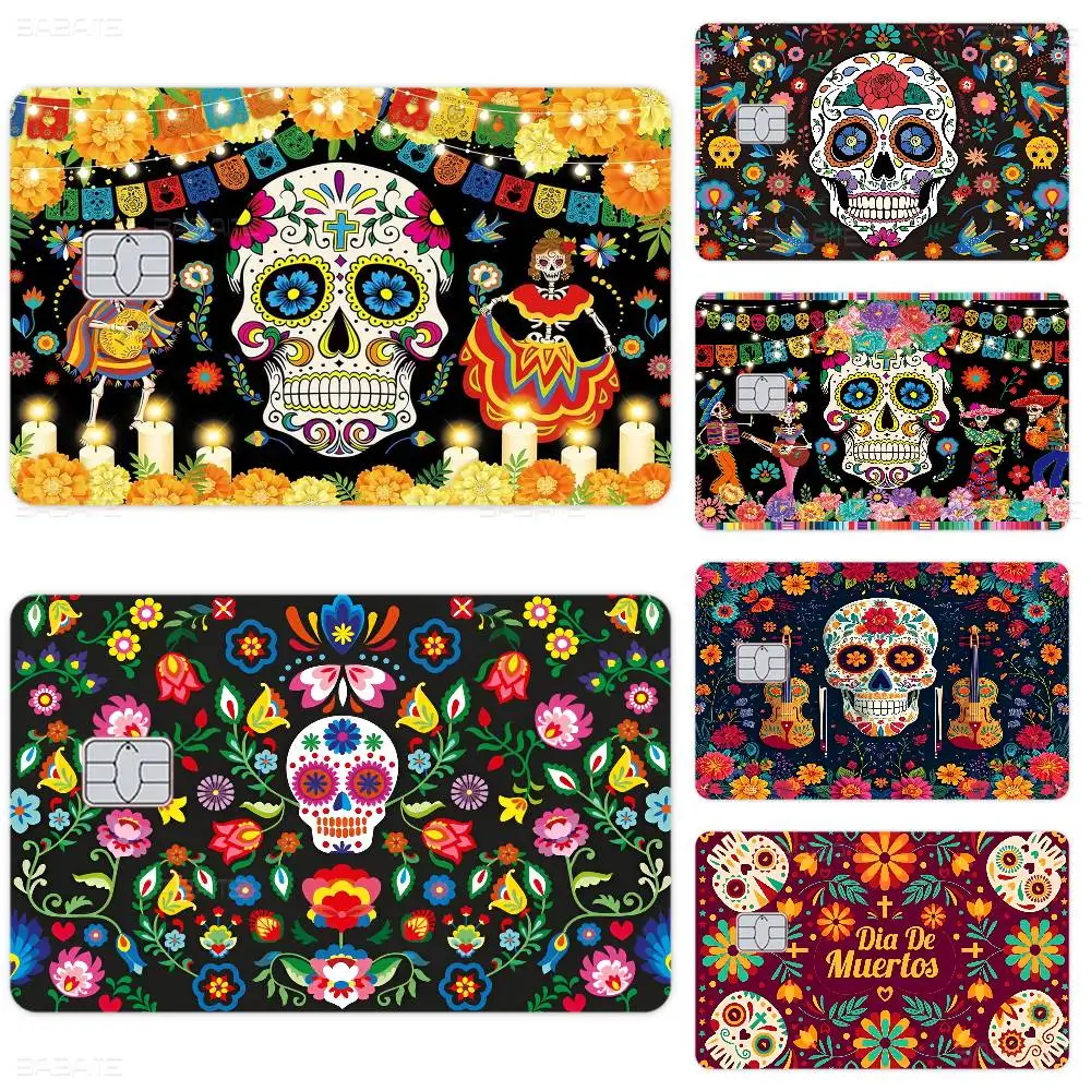 Mexico Day Of The Dead Sugar Skulls Various Anime Bank Credit Cards Bus Pass Stickers Cool Decoration Waterproof Stickers