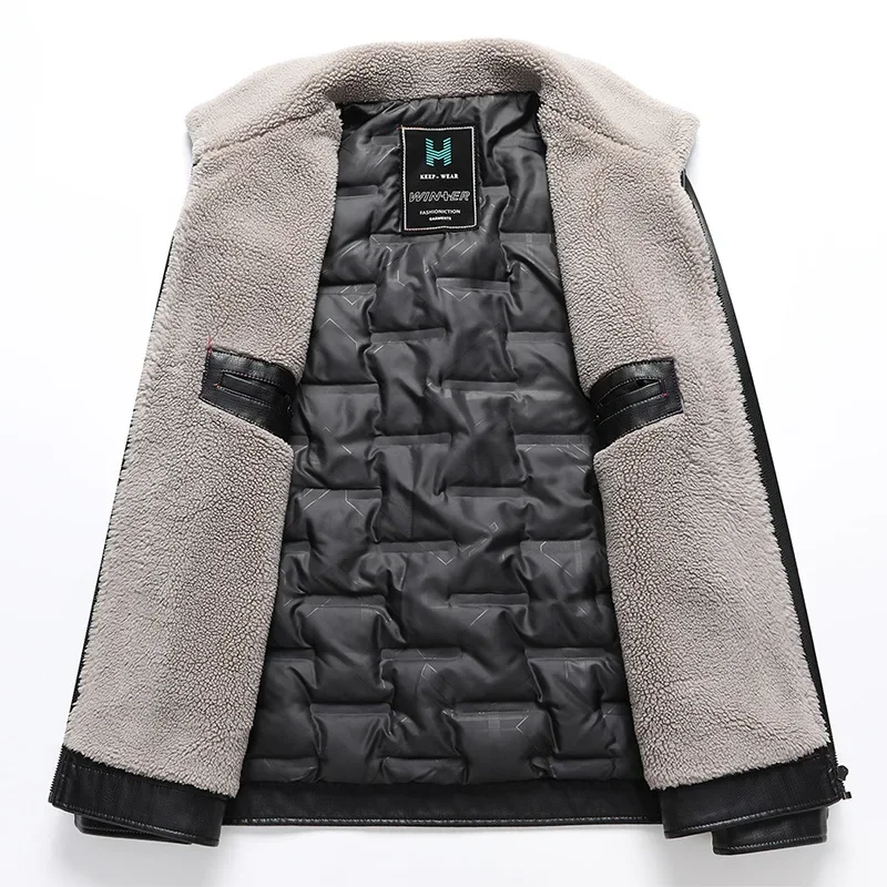 Chaqueta de plumón de cuero para hombre, resistente al frío y cálido, plumón de pato, chaqueta de negocios de mediana edad, solapa, Invierno