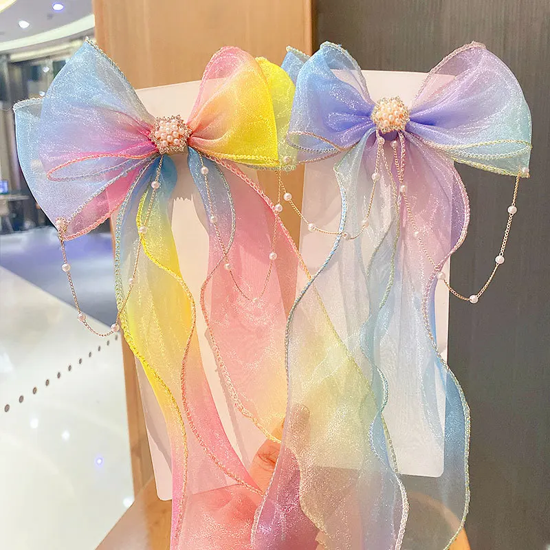 Haarbänder für Kinder, Regenbogen-Schleifen für Mädchen, geflochtene Haarspangen, Kopfschmuck, Prinzessinnen-Pferdeschwänze, Bänder, Haarnadeln – Detail 6