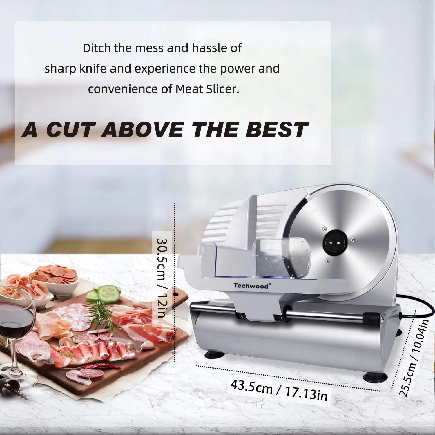 Electric Meat Slicer 200W Deli Food Slicer 9 Inch Removable Stainless Steel Blade Adjustable Thickness Dial Home Use Ideal Meat