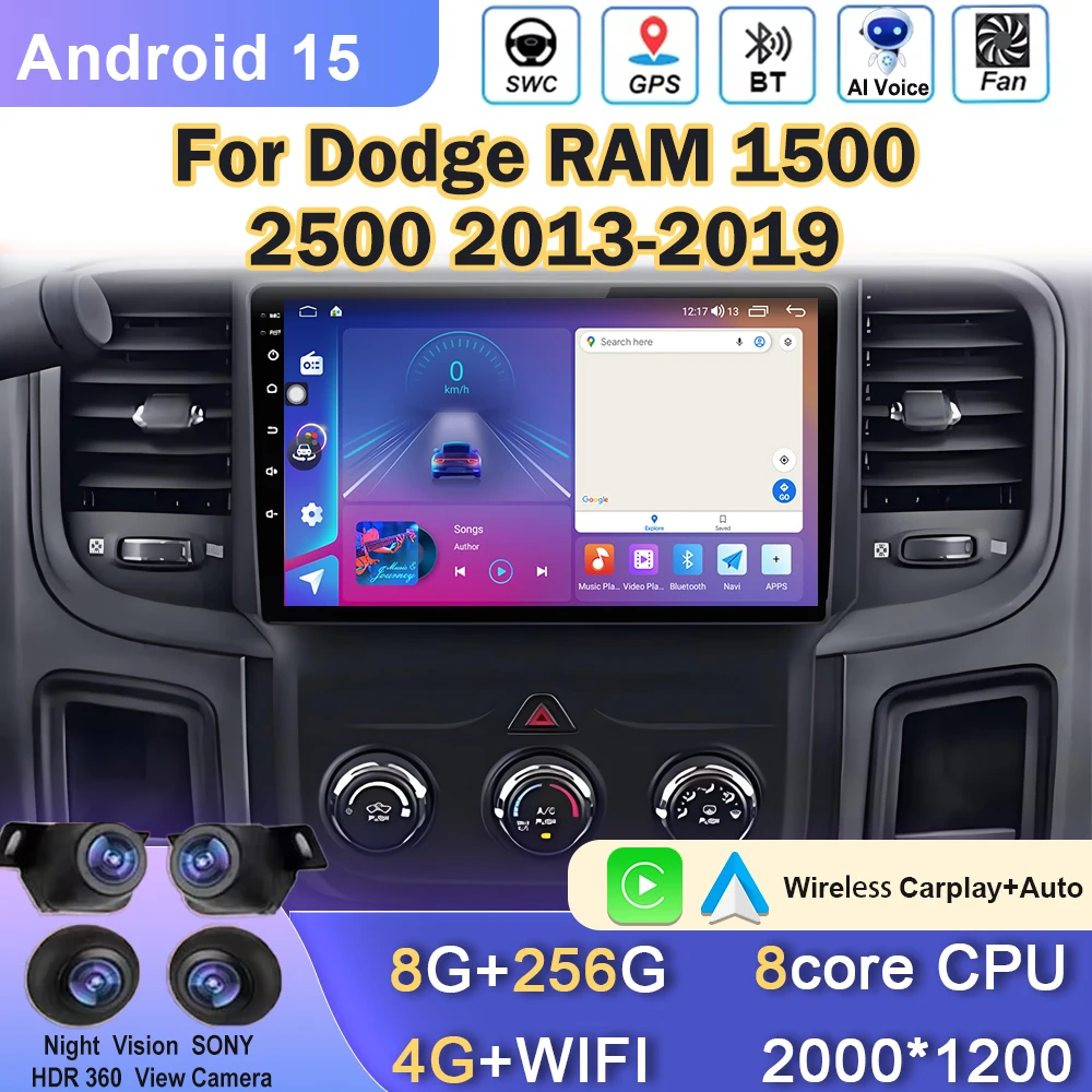 

Car Radio For Dodge RAM 1500 2500 2013-2019 Android Multimedia Navigation Carplay Stereo QLED Screen No 2din DVD Head Unit 2Din