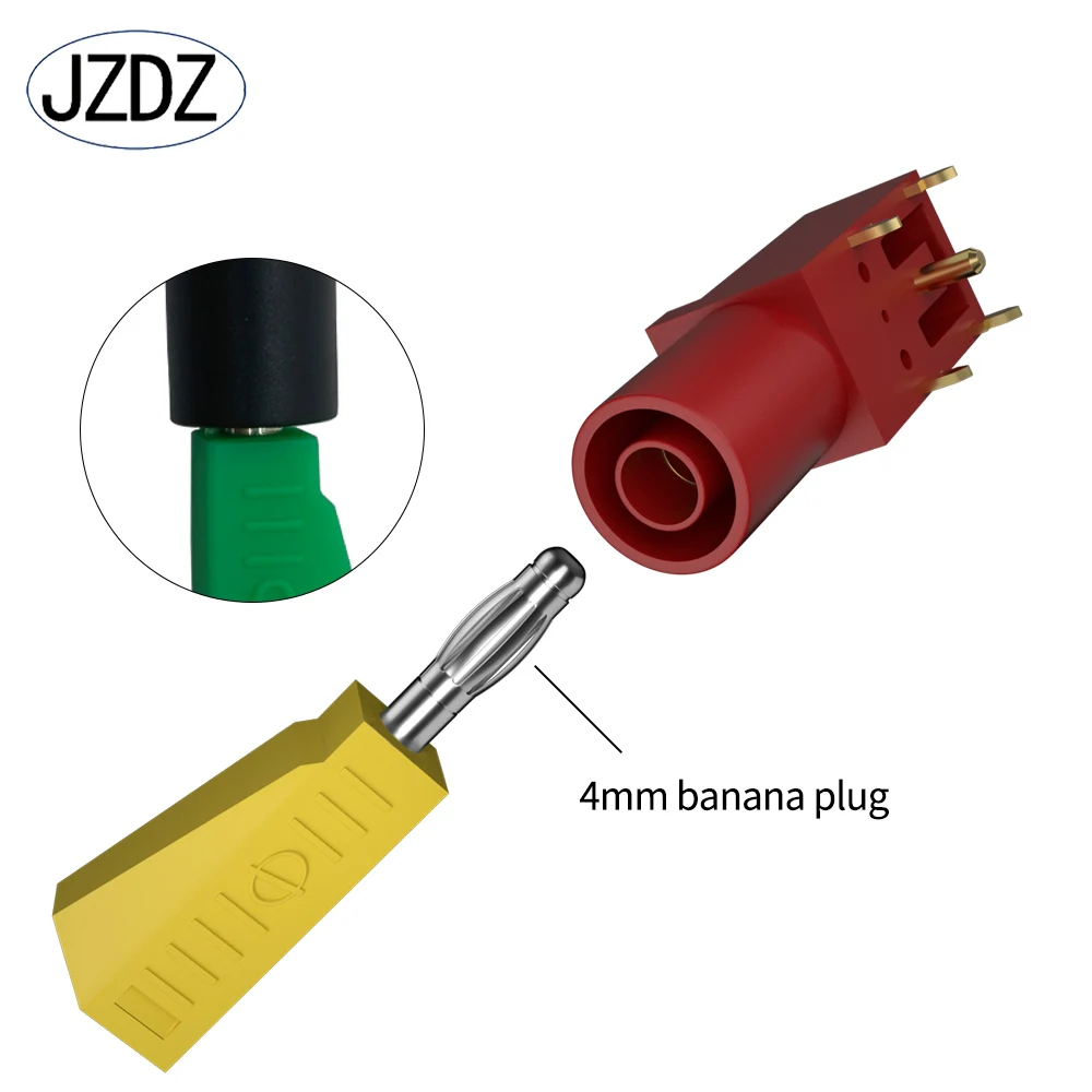 JZDZ Banana Socket Pure Copper Gold Plated 4MM 90 Degree PCB Panel Safety PA Molded Case High Current 24A 1000V J.40016