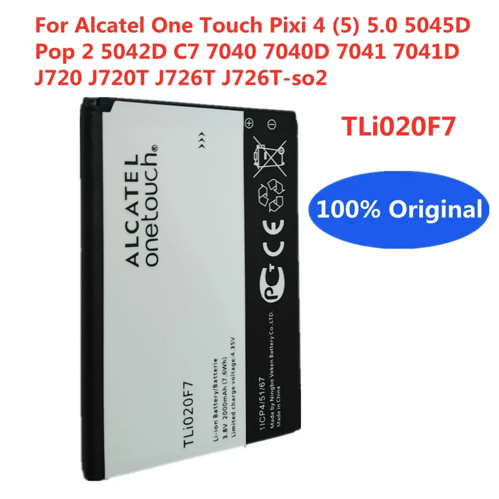 TLi020F7 Original Battery For Alcatel PIXI 4 5045D Pop 2 5042D C7 7040 7040D 7041 7041D J720 J720T J726T-so2 Phone Batteries