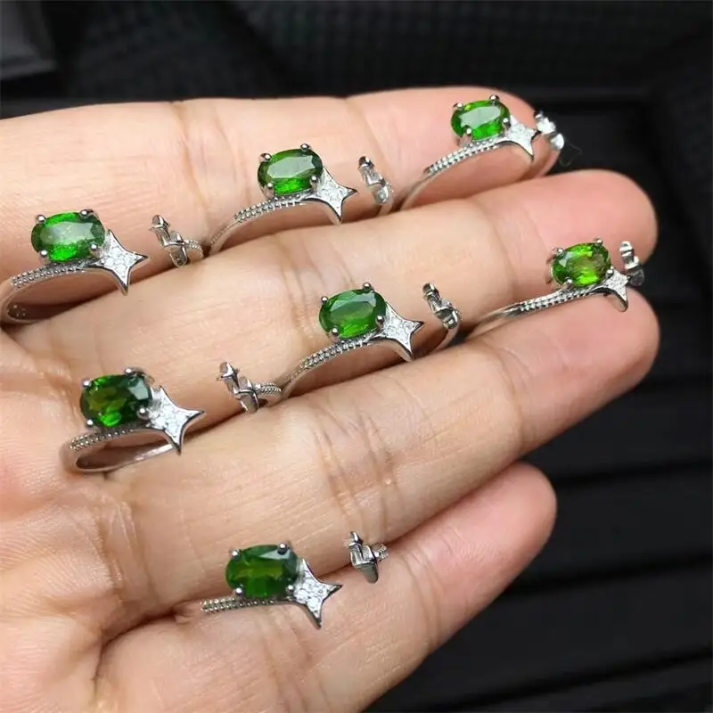 S925 Natural Diopside Facet Ring Crystal Polishing Aura Jewelry Trendy Creative Women Party Gift Fashion Holiday Gift 1PCS