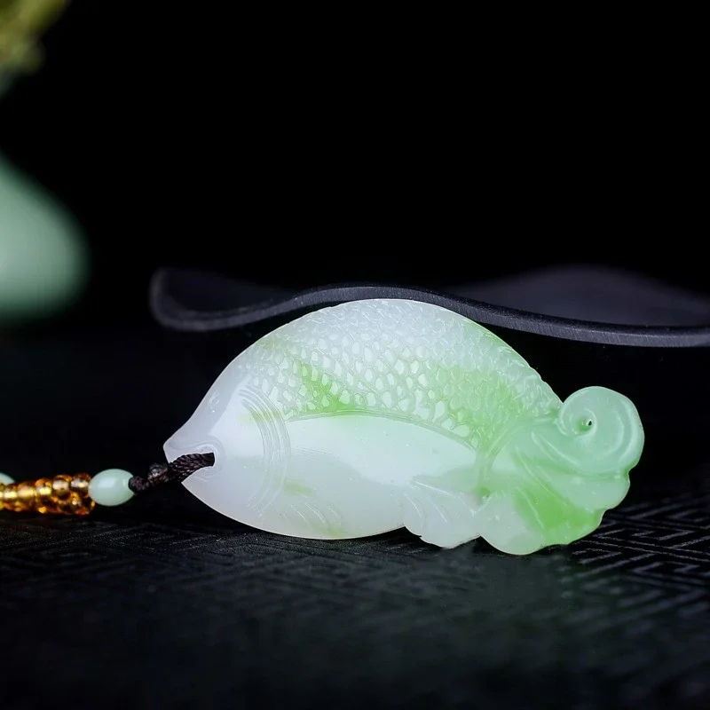 Natural Chinese Yellow Double-sided Hand Carved Fish Jade Pendant Fashion Boutique Jewelry Men and Women Necklace Gift