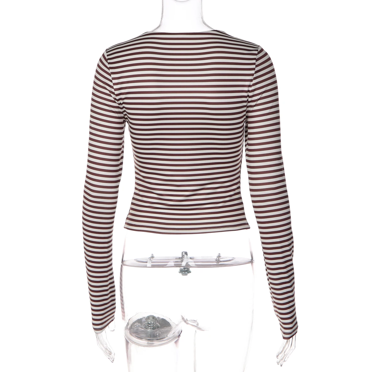 Hugcitar Gestreiftes Crop-Top mit Quadratischem Kragen und Langen Ärmeln, Sexy Damen-Mode-Outfit für Herbst, Streetwear, Party-T-Shirts, Großhandel – Detail 4
