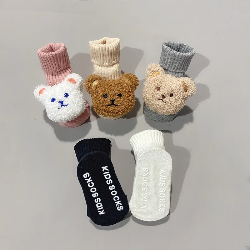 

Cute Baby Bear Socks Solid Color Toddler Middle Tube Sock Cartoon Non-slip Children Floor Socks 1-3Year Girl Boy Cotton Footwear