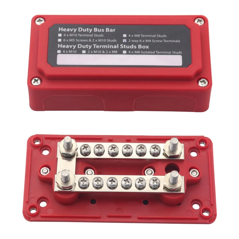 100A Bus Bar Heavy Duty Power Distribution Block Busbar Box Module With 12XM4 M6 Terminal Studs For Car RV Boat