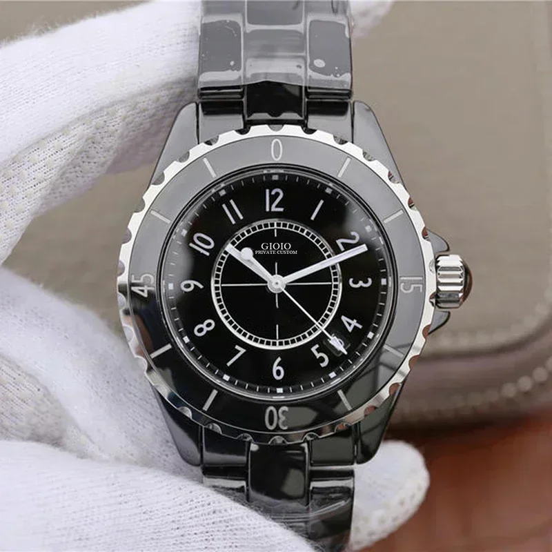 Reloj de cuarzo de lujo para hombres y mujeres, relojes blancos y negros de cerámica, relojes simples de moda para damas, 33mm, 38mm, nuevo