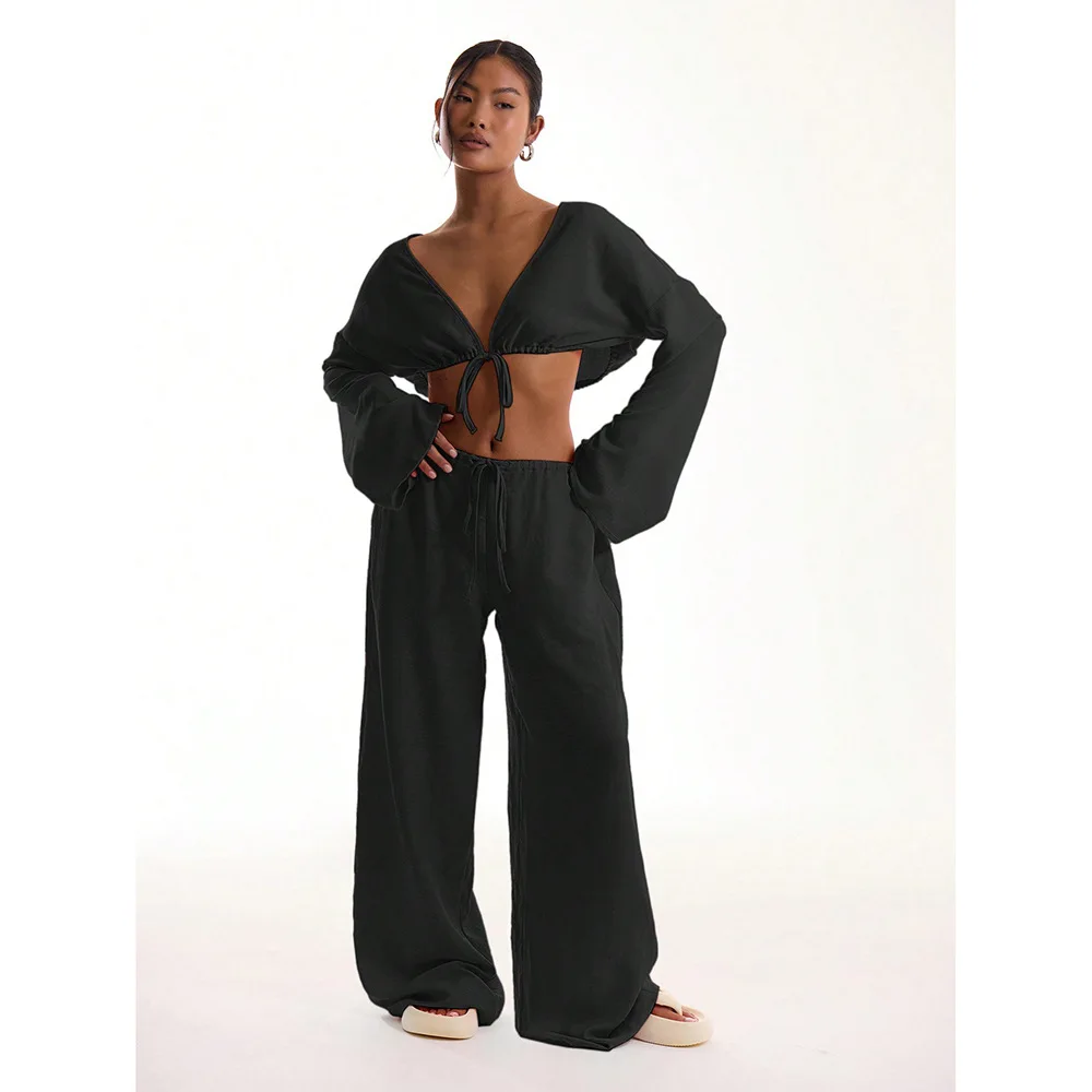 العصرية واسعة الساق السراويل النسائية الصيف جديد مستقيم الرياضة Sweatpants فضفاض Faion السراويل الطويلة كلينفيت Sle البوليستر...