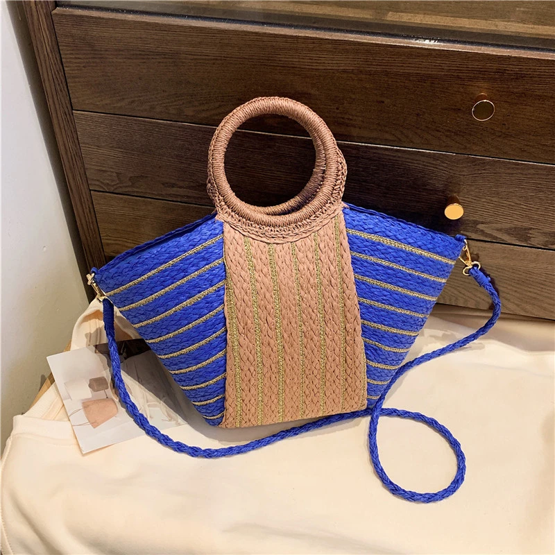 Straw Braid Color Matching Large Capacity Hand Bags Fashion Casual Versatile Shoulder Bags for Women 2024 Designer Style Tote