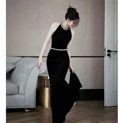 Hot sale No. 56 black evening dress female host temperament coming of age ceremony banquet long dress