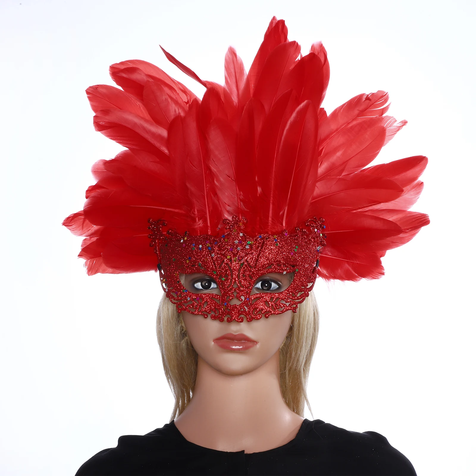 

Unisex Elastic Strap Feather Headgear Glittery Self-tied Ribbon Mask Halloween Masquerade Head Accessory Cosplay Party Props Set