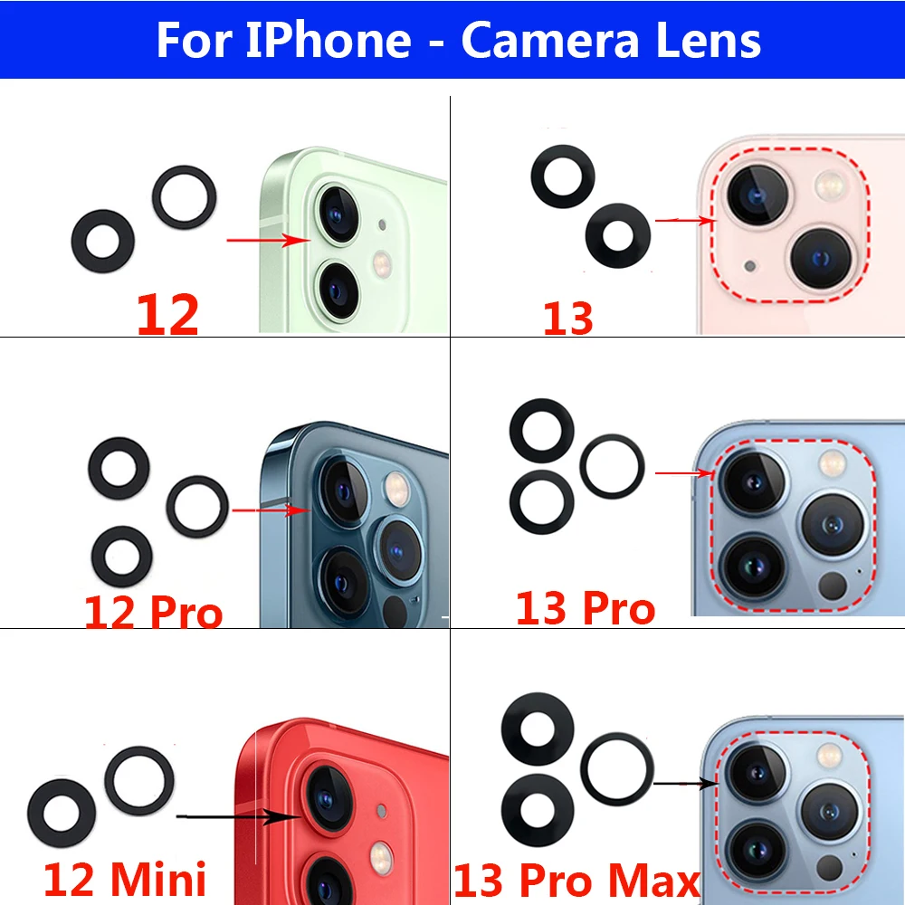 1 Set Rear Camera Lens For iPhone X XR XS 7 8 11 12 13 Plus Pro Max Mini Back Camera Glass Lens with Glue Replacement Parts