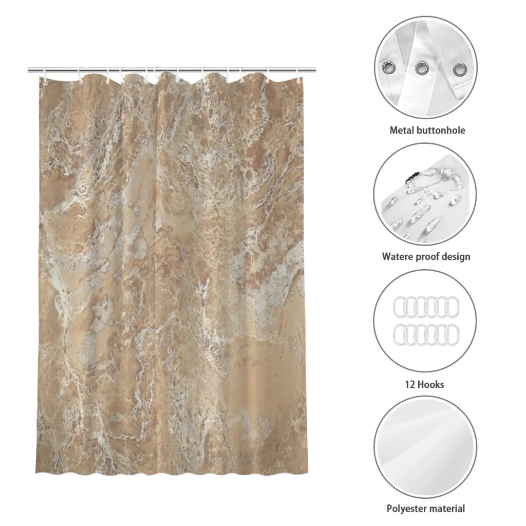 Shower curtain Bathroom  abstract contemporary cream beige sand stone granite marble decor Modern household Curtain