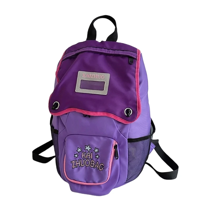 Mochila nailon color en contraste para adolescentes y niñas, bolso escolar con letras bordadas