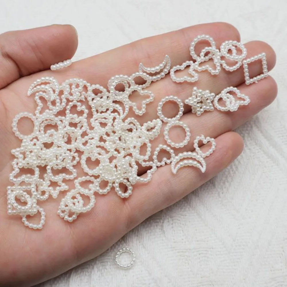 화이트 하트 네일 진주 50 개/가방 DIY 네일 장식 3D 할로우 공예 보석 별 손톱 액세서리 Mnicure 부품