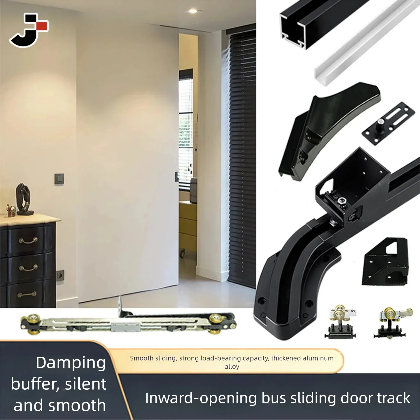 Bus Door Sliding Hardware Kit Soft Close System Top Mount Hidden Flush Mount Track For Wardrobe Closet Bathroom Saving Space