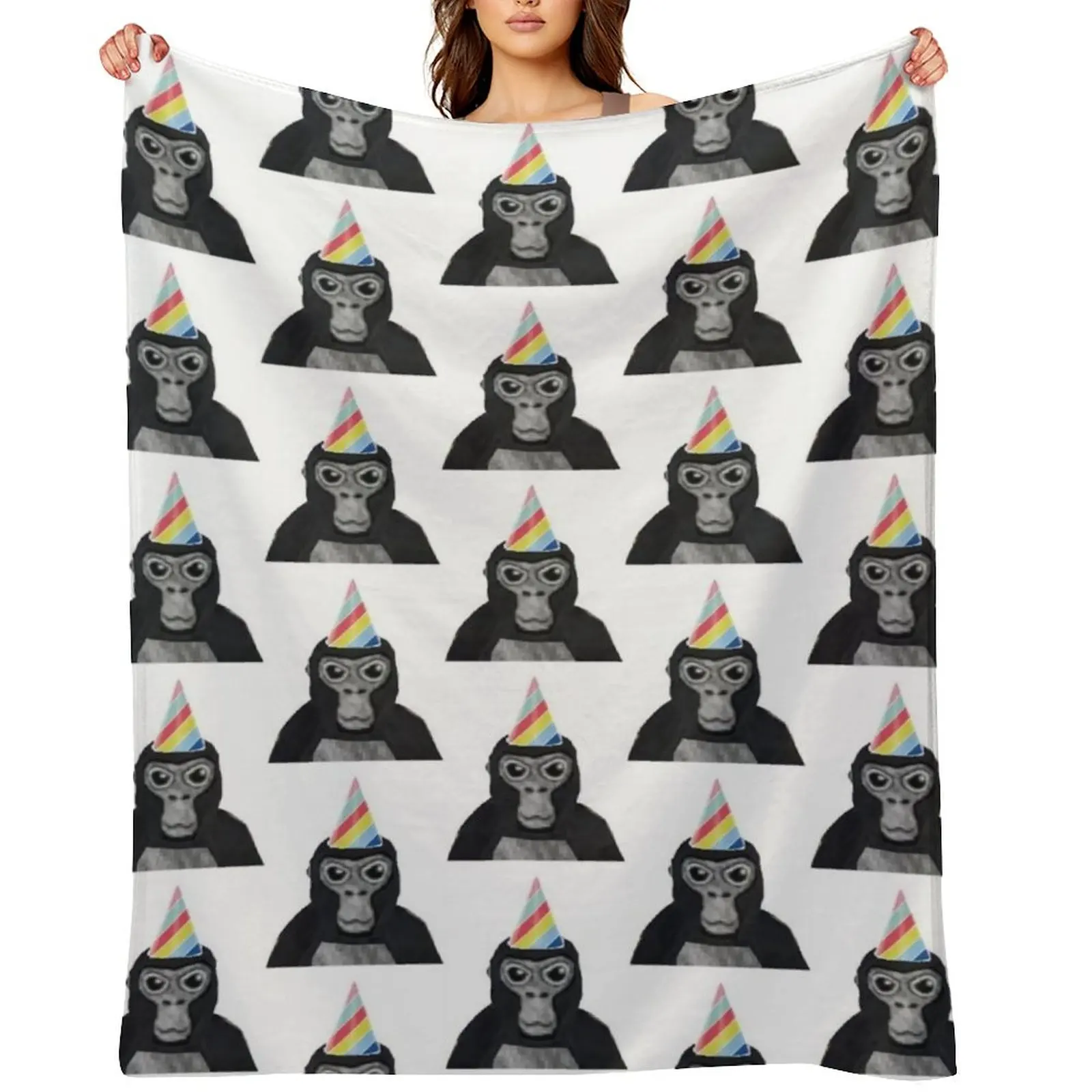 

Gorilla tag monkey with birthday hat Throw Blanket Giant Sofa Soft Beds Decoratives valentine gift ideas Blankets