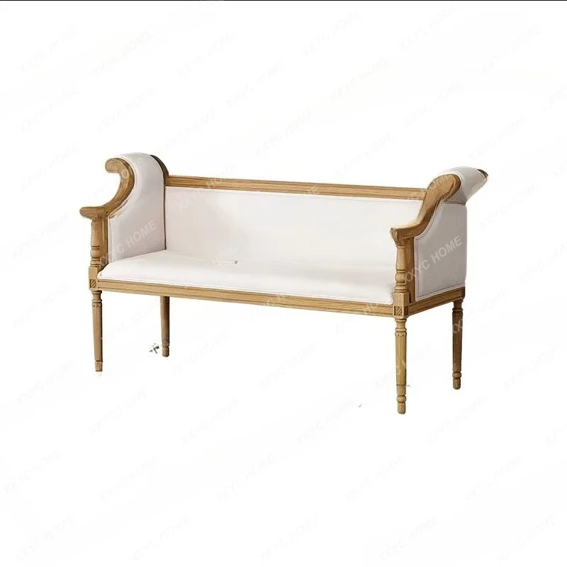 XXFurniture for small-sized apartments carving sofa chair ash wood log  retro balcony casual double sofa
