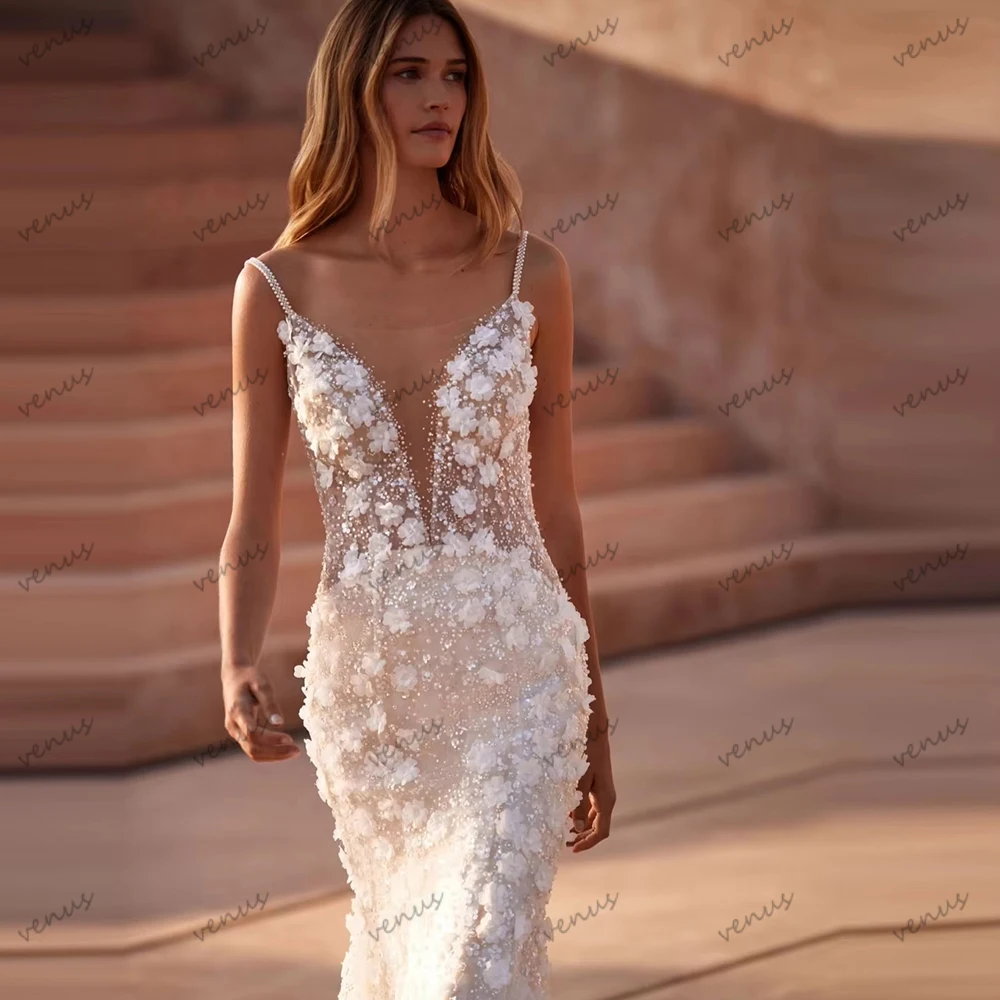 فساتين زفاف رائعة زي العرائس الرائع أردية فاخرة زينة ثلاثية الأبعاد بدون أكمام بدون ظهر فيستدوس دي نوفيا مخصصة 2026