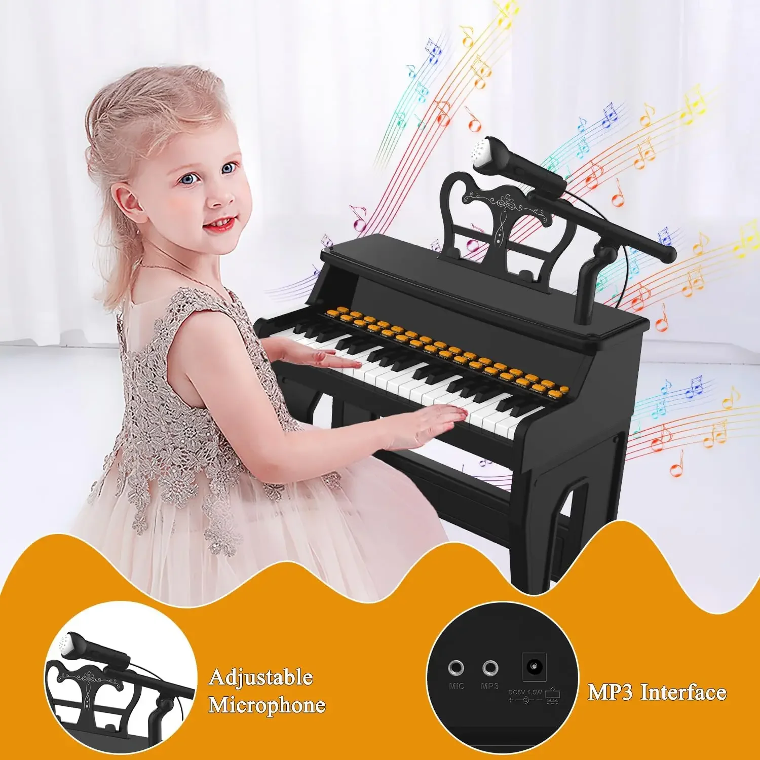 Tastaturklavier für Kinder, Kleinkind-Klavierspielzeug, 37 Tasten, Kindermusikinstrumente, elektrische Tastatur, Geschenk für Alter 3, 4, 5, 6 Jahre alt
