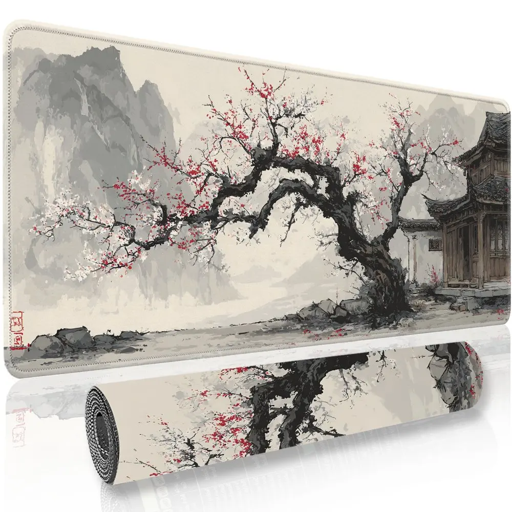 

Plum Blossom Ancient House Printed Desk Pad Extra Large Soft Rubber Mouse Pad Traditional Aesthetic Gaming Mat Multi-Size