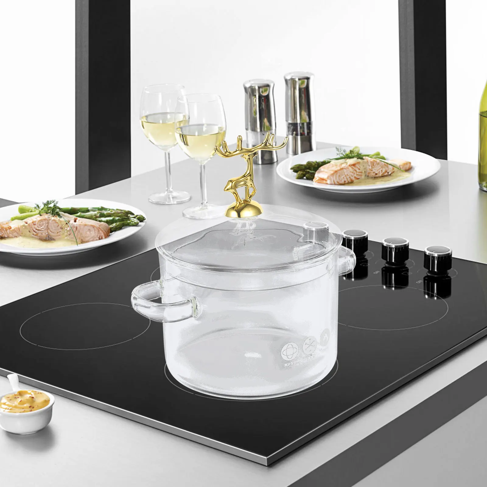 

High Borosilicate Glass Soup Pot Double Ear Heat Resistant Clear Cooking Pot for Home Kitchen Stewing Noodles Milk Sauce Ramen