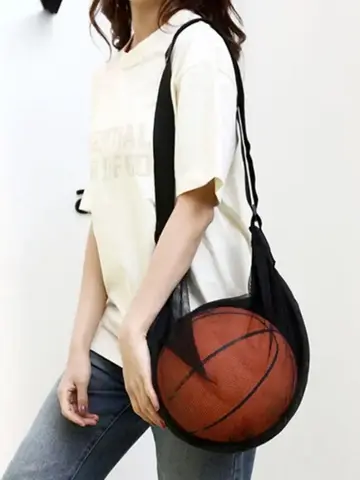 Portable Zipper Pocket Mesh Shoulder Bag Storage Bags  Gym Sports Net Backpack Basketball Soccer Football Volleyball Match Bag