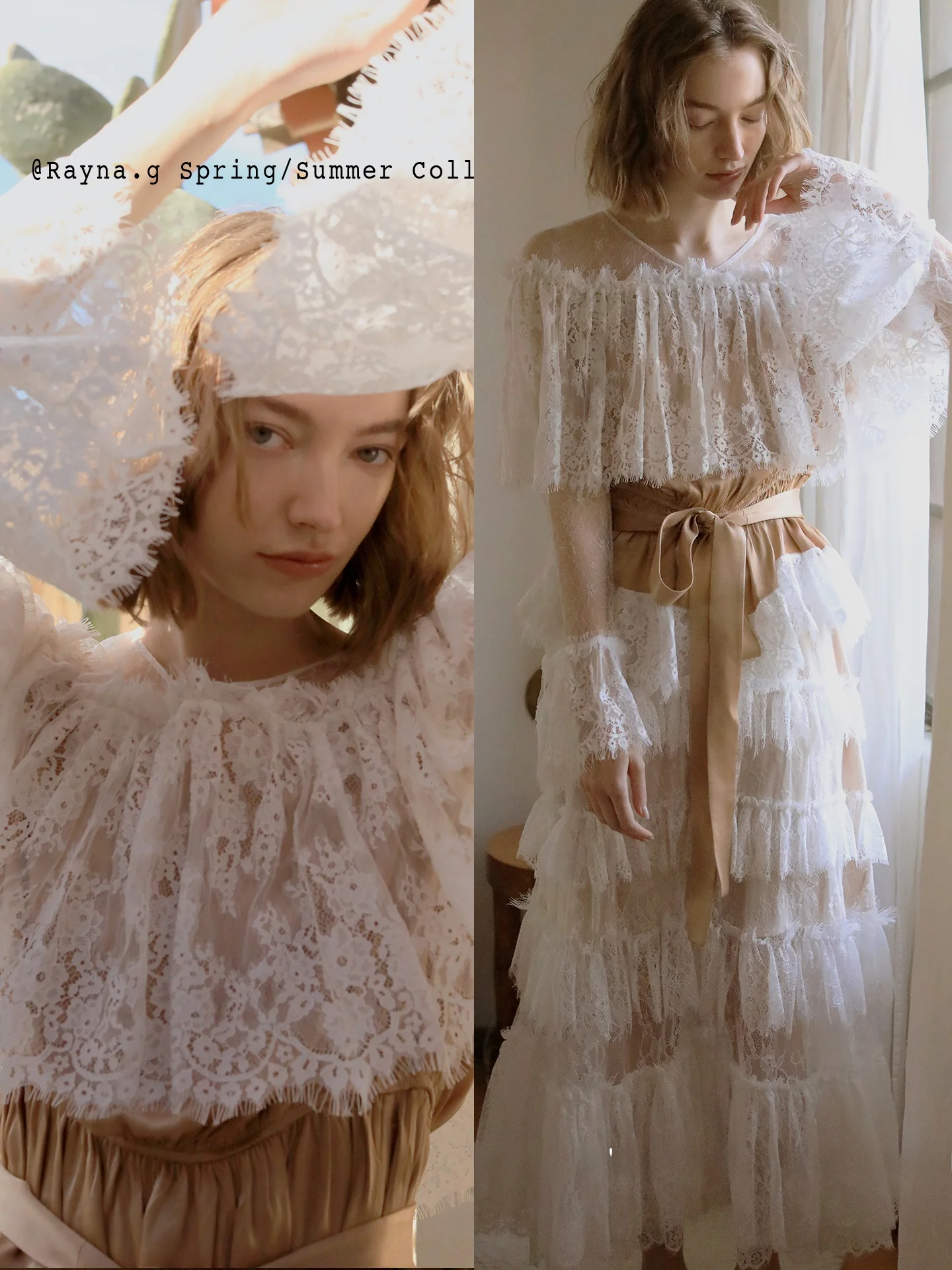 

Raynag Lace Outfit Women's Fashion Set Summer New High Waist Skirt Long Sleeve Top Layered Ruffle Top Half Skirt Ensemble