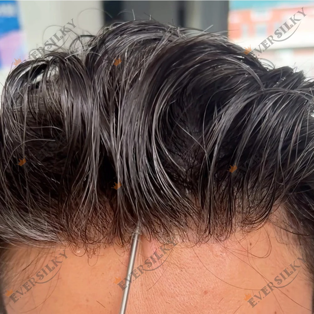 

100%Density Natural 0.04mm Super Thin Skin Base Vloop Invisilbe Hairline Black Brown Grey 1b20 1b80 Men's Wigs Toupee Prosthesis