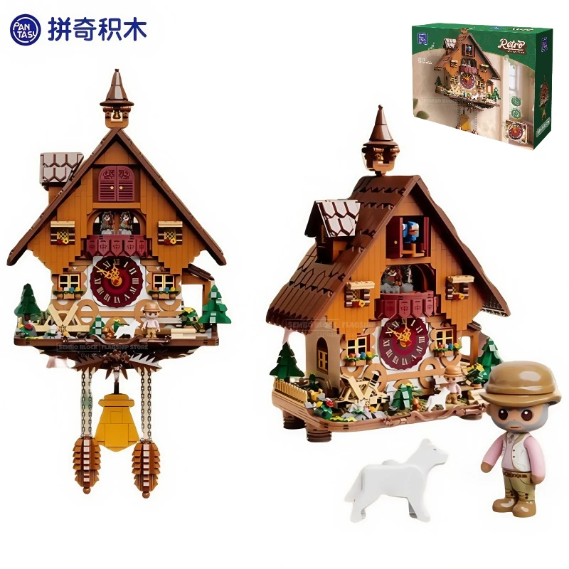 Orologio a cuco assemblato blocchi di costruzione Kawaii Time Theater Street View modello giocattolo ornamenti decorativi per desktop regali di festa