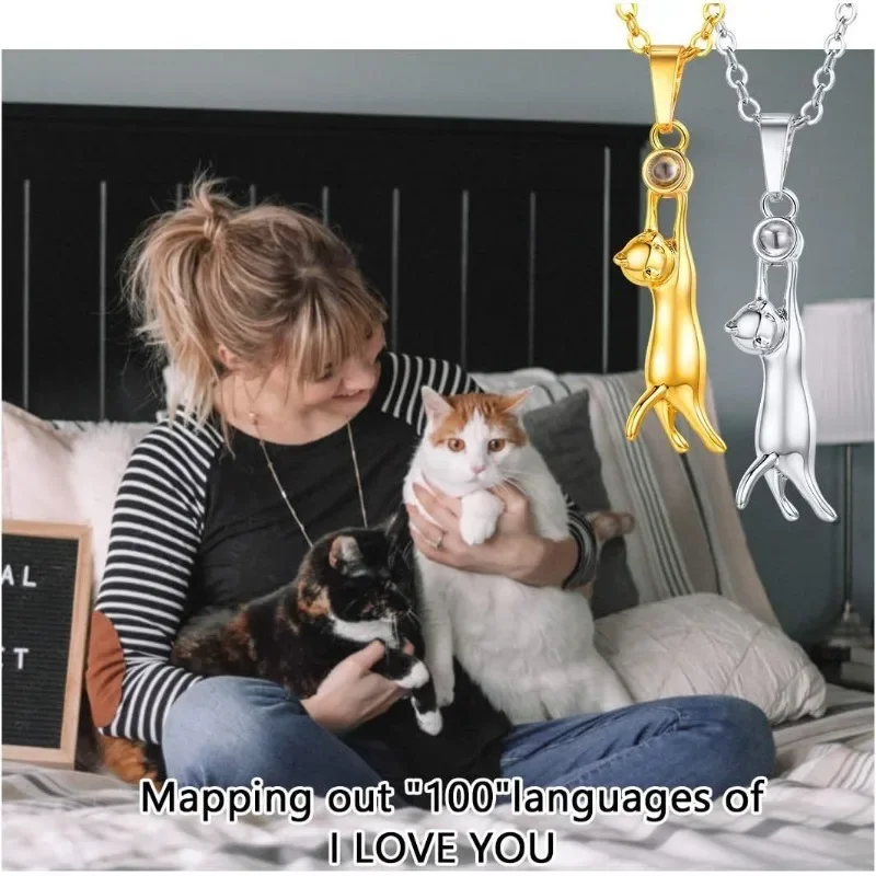 Fashion Stainless Steel Cat Necklace for Women Girls, Platinum Silver Gold Plated Kitty Cat Pendant for Cat Lovers Jewlery Gifts