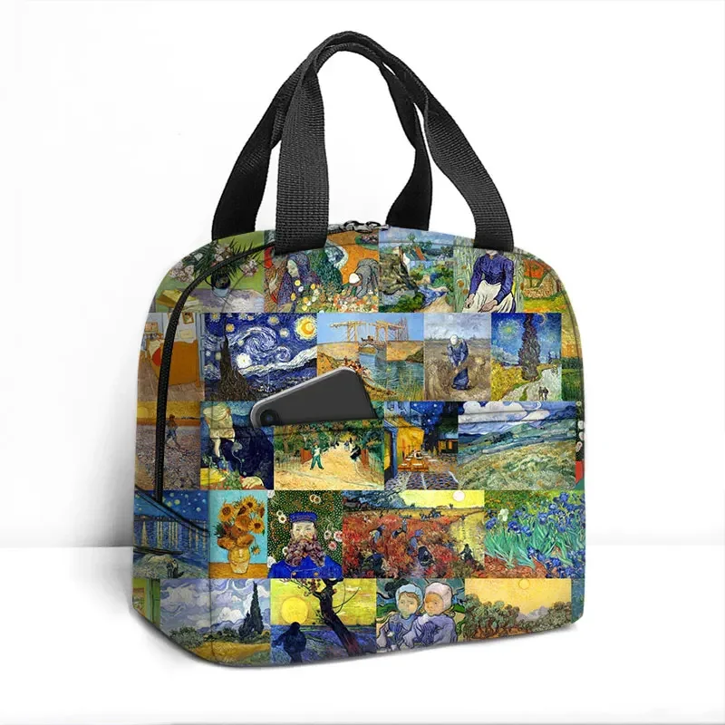 Van Gogh Starry Night Insulated Lunch Tote Bag for Women School Portable Thermal Cooler Irises Sunflowers Flowers Art Lunch Box