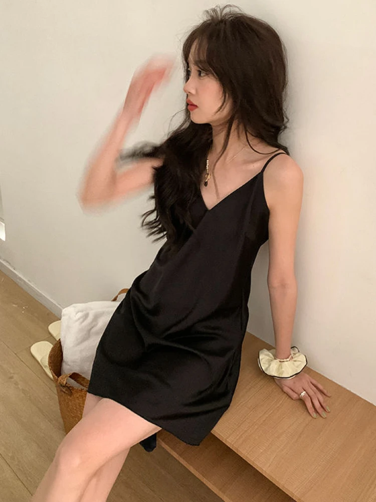 

Nightgowns Women Solid Simple Elegant Charming Sexy Summer Korean Style Basics Ladies All-match Tender Casual Personality New