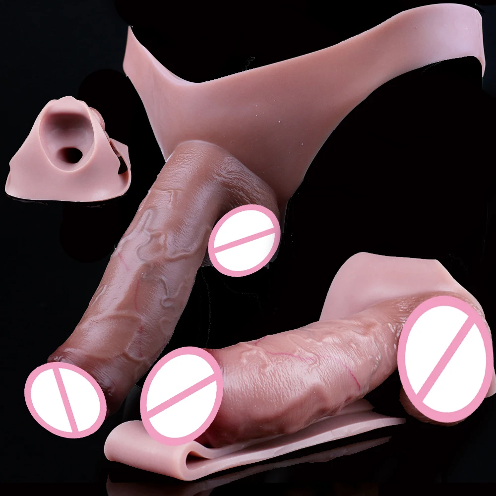 FAAK Realistic Hollow Dildo Penis Sleeve Clear Vessel Briefs with Silicone Painties Underwear Sex Toys For Men Cock Enlargement