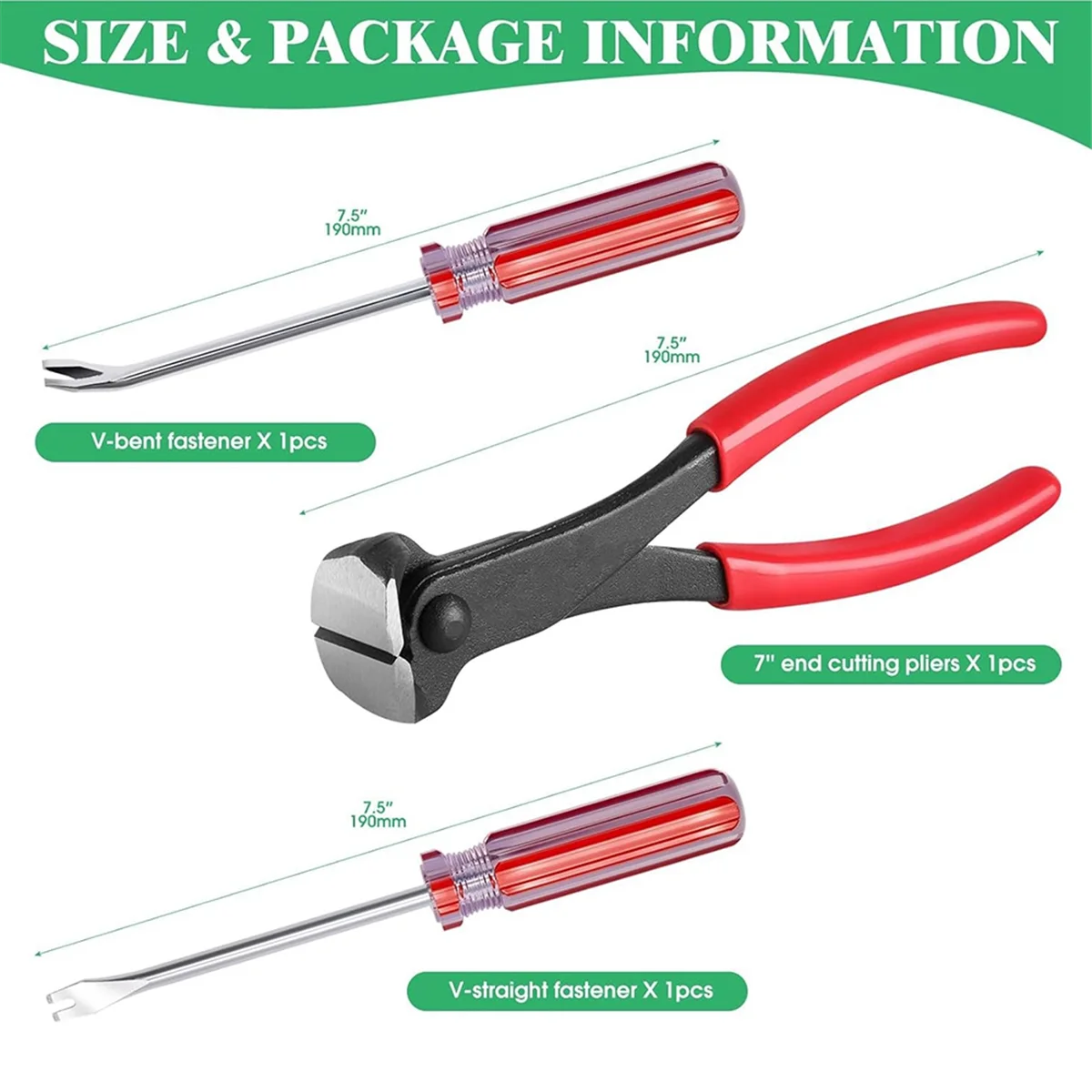 EULM 3 قطع مجموعة مزيل التيلة للتنجيد والبناء 7 بوصة كماشة قطع طرفية، 8 بوصة بزاوية ومستقيمة على شكل حرف V