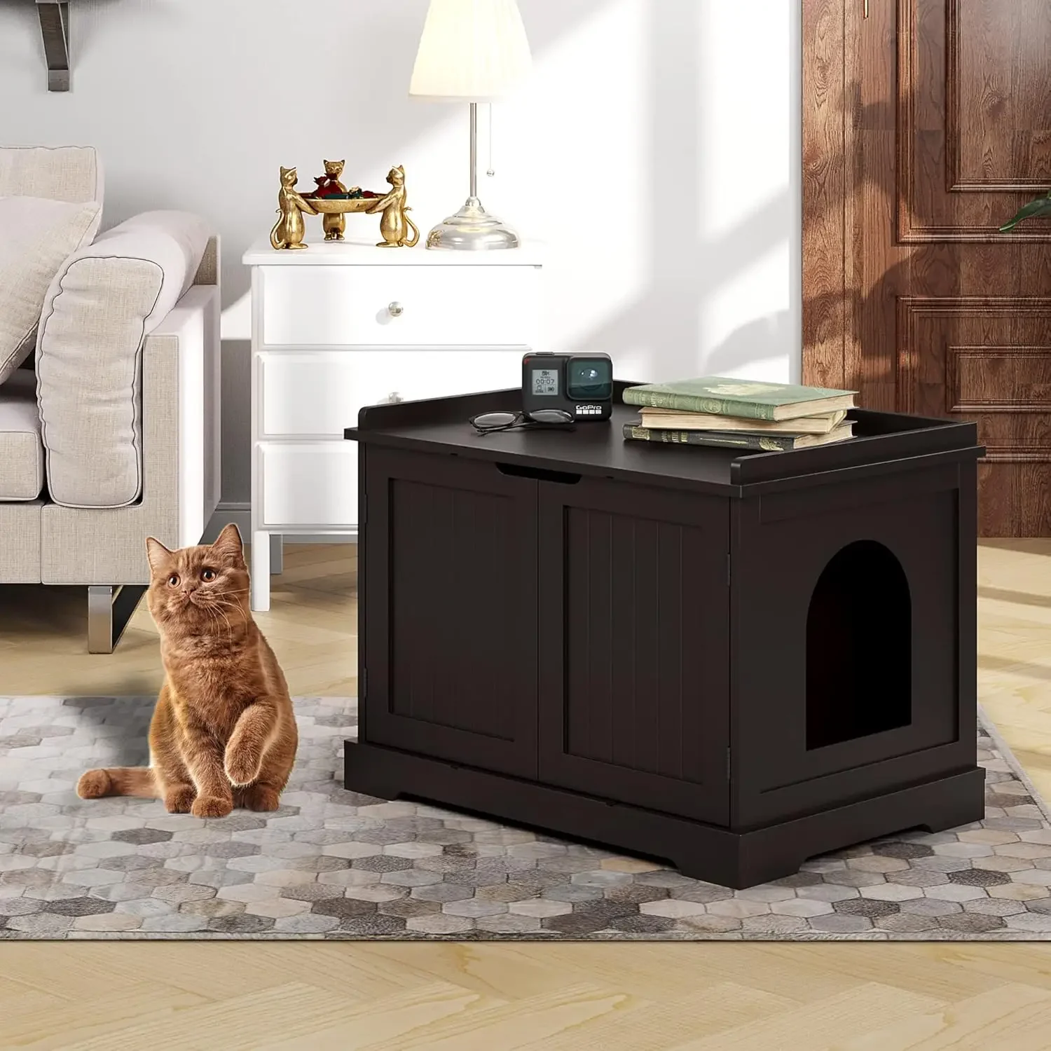 BI Cat Litter Box Enclosure, Cat Litter Box Furniture Hidden, Cat Washroom Storage Bench, Pet Crate Furniture, Modern Woode