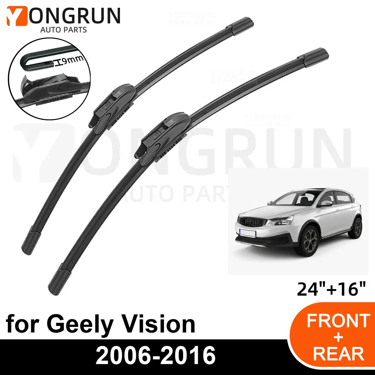 

Car Front Windshield Wipers For Geely Vision 2006-2016 Wiper Blade Rubber 24"+16" Car Windshield Windscreen Accessories