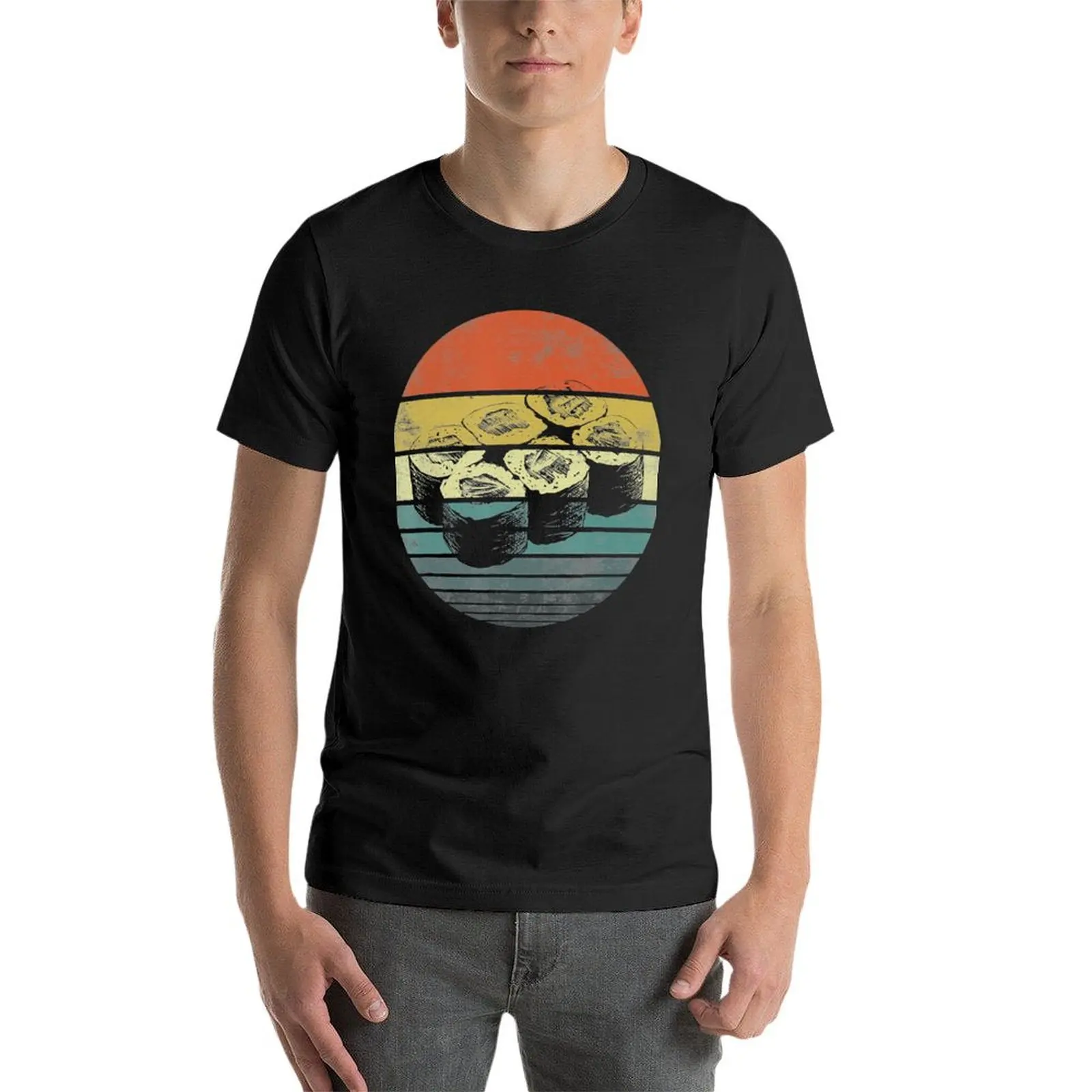 Retro Sushi Roll Sashimi Lover Funny Japanese Food Chef Gift T-Shirt Short sleeve tee quick-drying mens champion t shirts