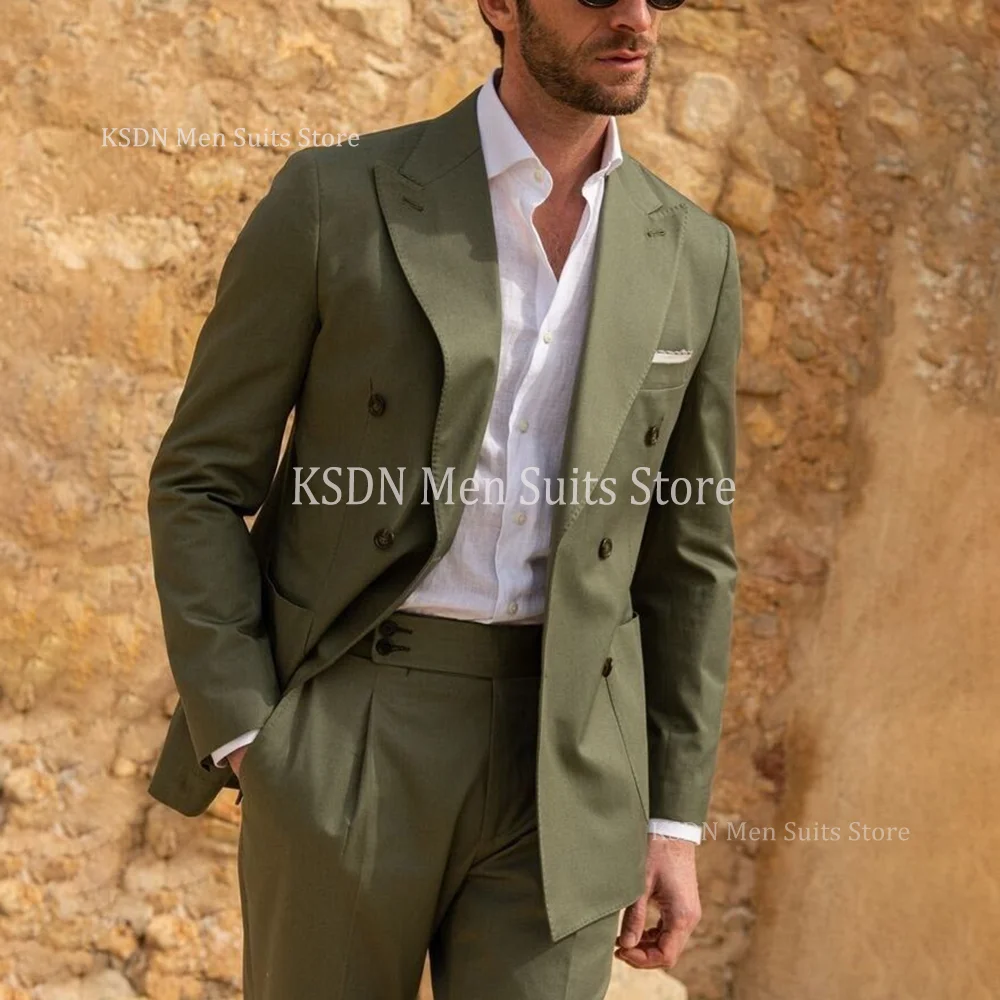 

New Style Suits Set 2 Piece For Men Chic Double Breasted Peak Lapel Jacket Pants Daily Office Friends Party Simple Outfits